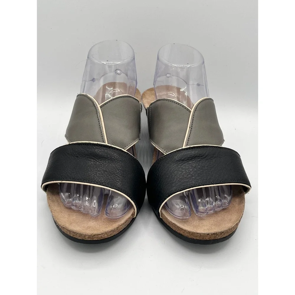 Naot Women Black Grey Leather Wedge Slide Sandals Made Israel Sz EU 41 US 10